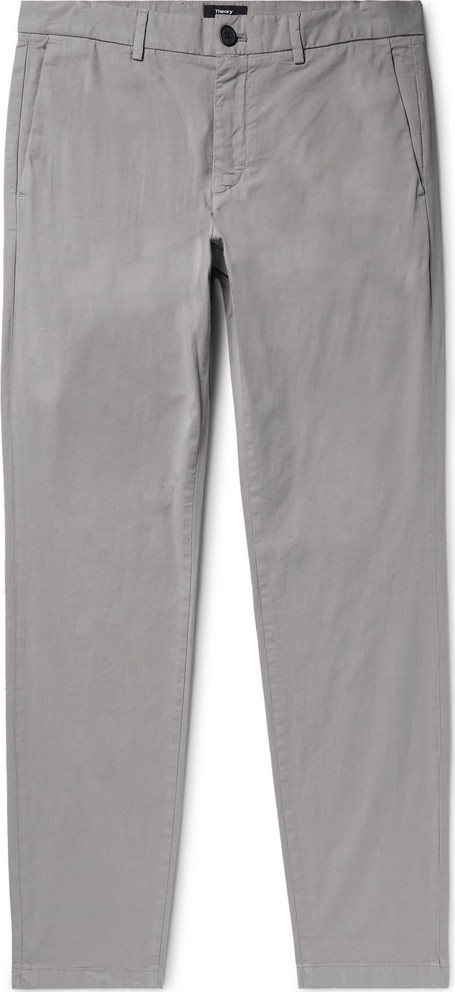 Theory Zaine Beige Stretch-Cotton Twill Trousers