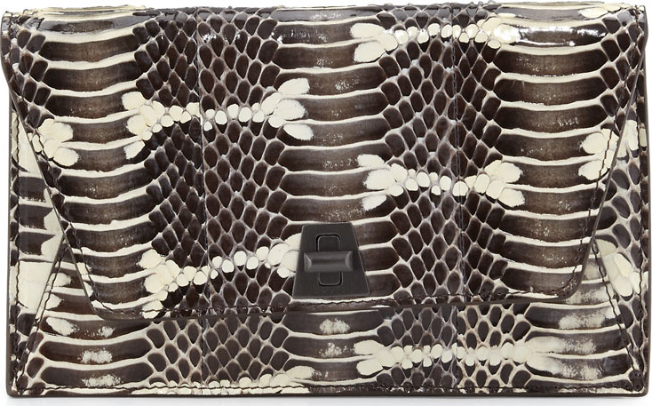 Akris Anouk Mini Watersnake Chain Envelope Clutch Bag, Ivory/Black