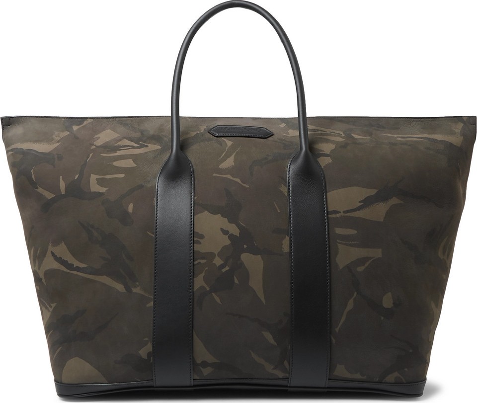 TOM FORD Leather-Trimmed Camouflage-Print Nubuck Tote Bag