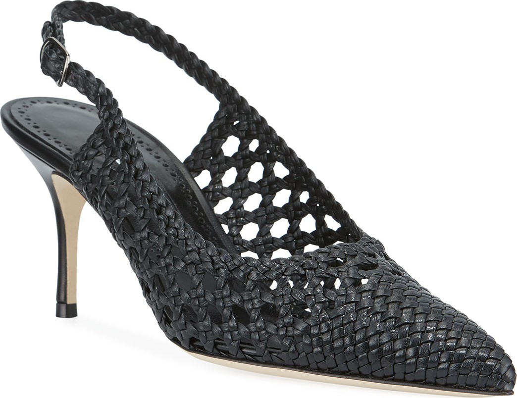 Manolo Blahnik Basewusli Woven Leather Slingback Pumps
