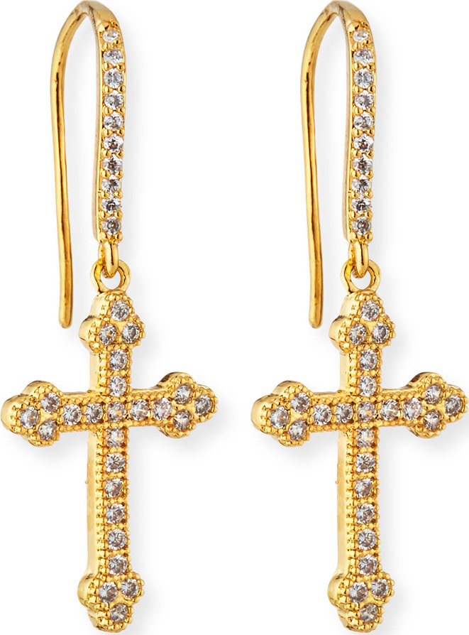 Fallon Micro Crucifix Earrings, Golden