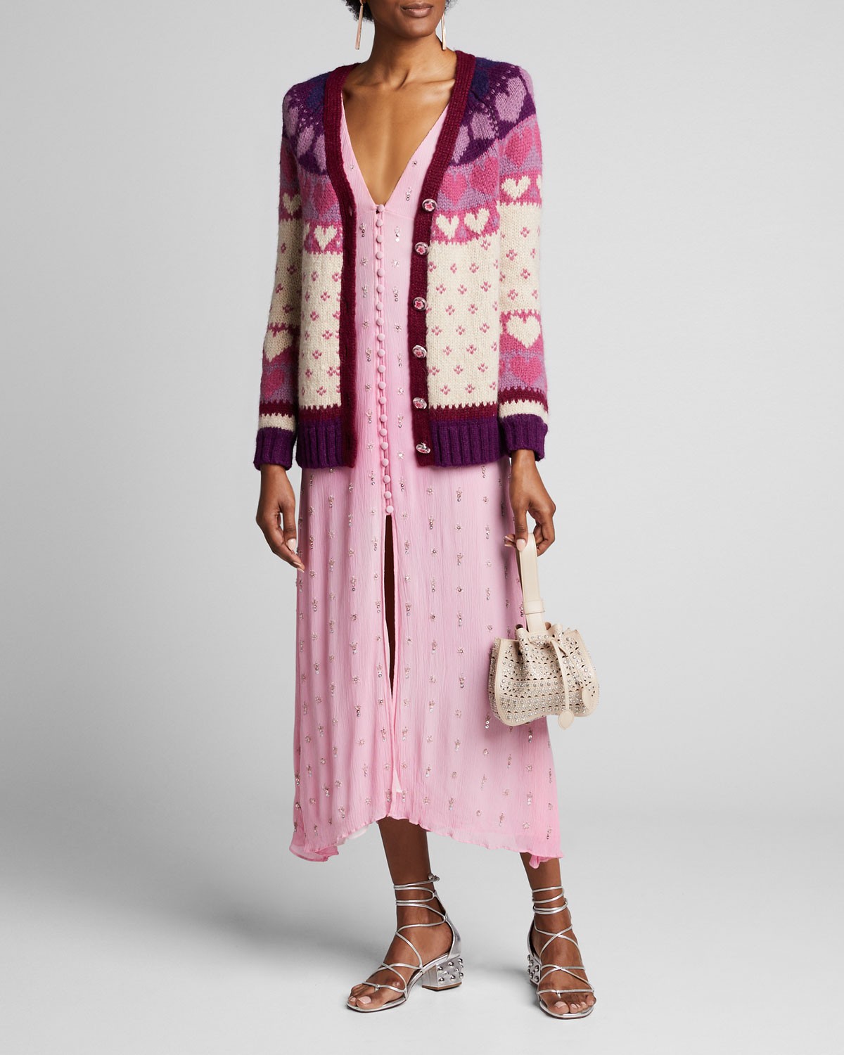 LOVESHACKFANCY Deena Heart-Jacquard Button-Front Cardigan