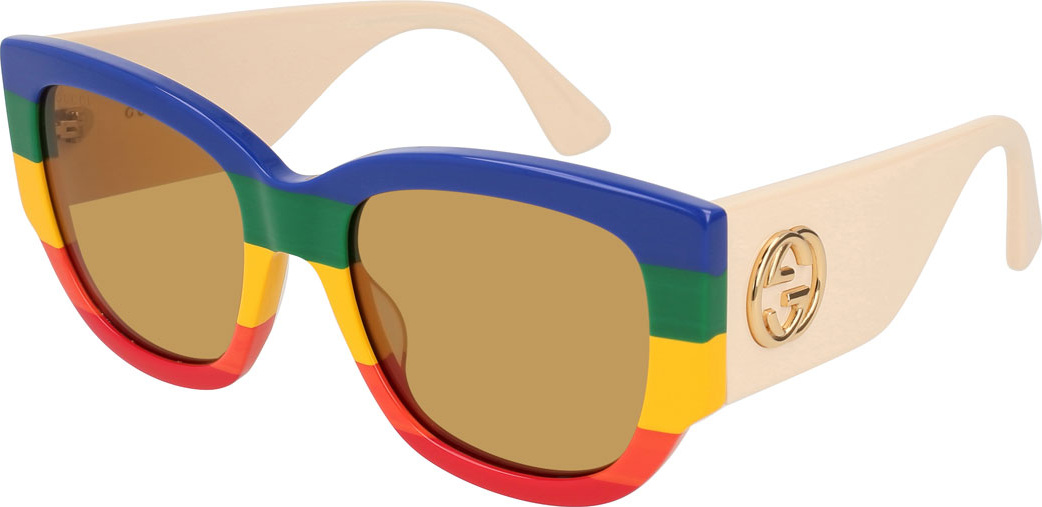 Gucci Rainbow Striped Oversized Rectangle Sunglasses
