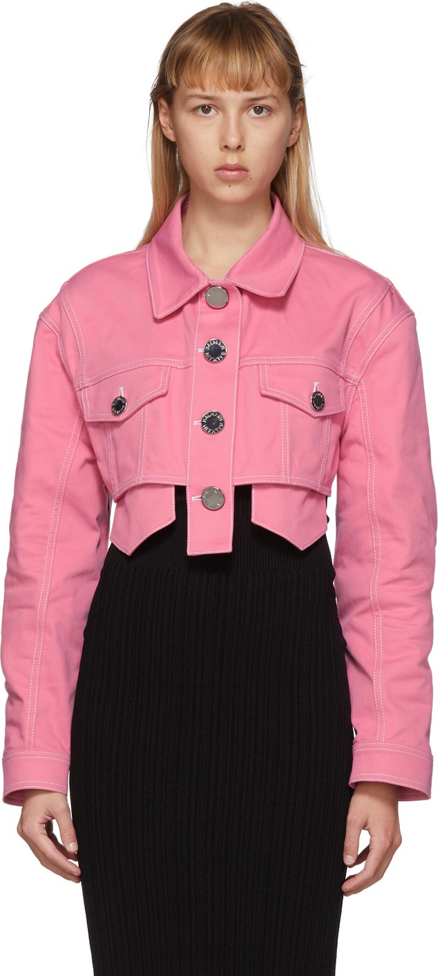 Balmain Pink Denim Cropped Jacket