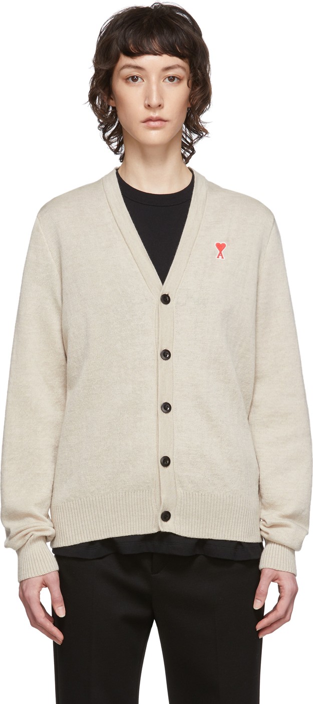 AMI Off-White Merino Ami De Coeur Cardigan