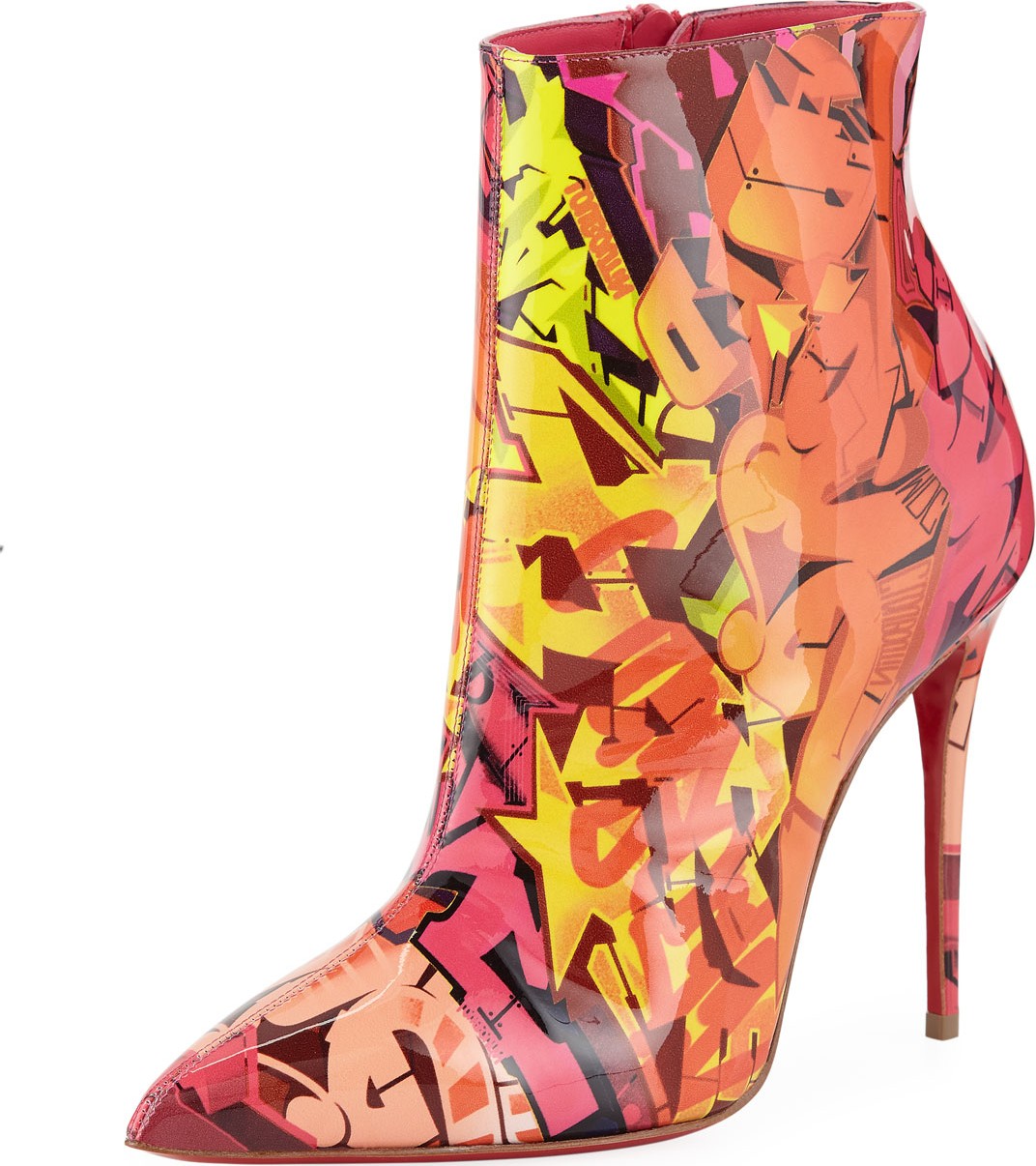 Christian Louboutin So Kate 100 Patent Metrograf Red Sole Booties