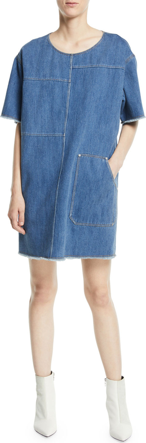 Elizabeth And James Harper Crewneck Short-Sleeve Paneled Oversized Denim Tee