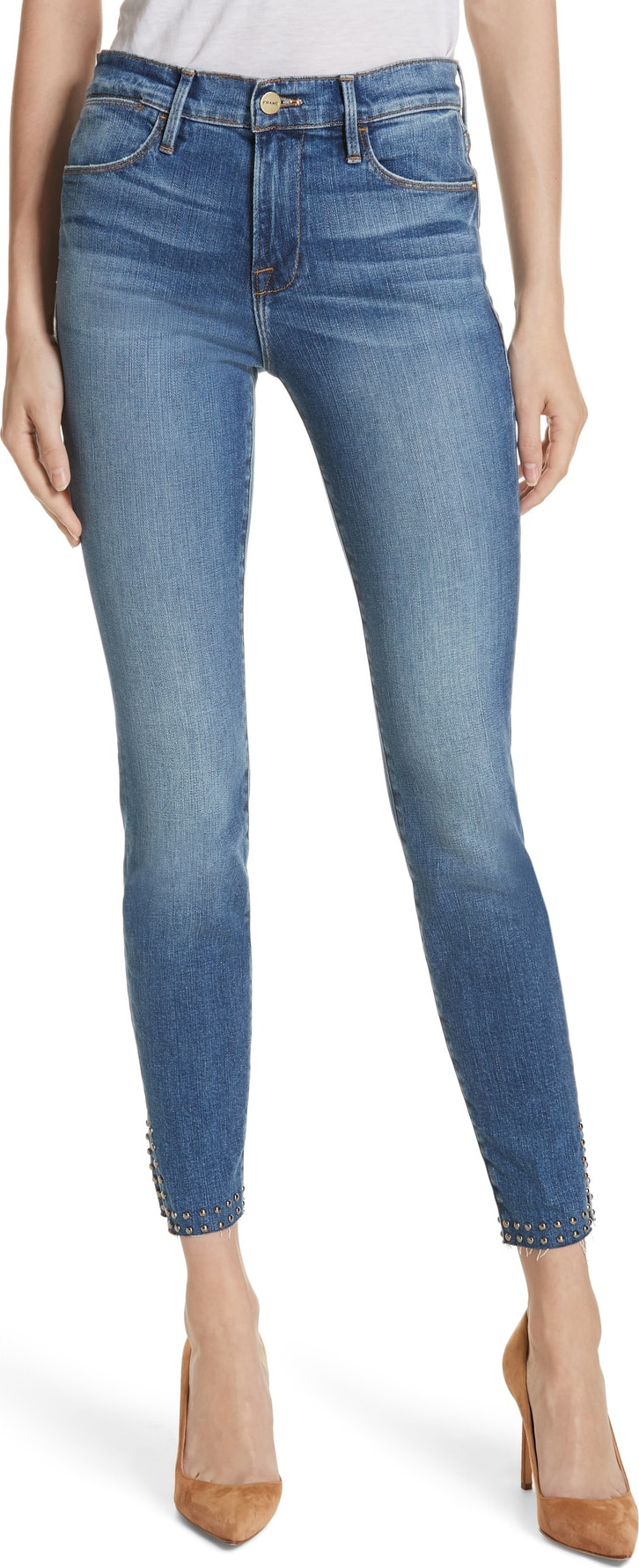 FRAME DENIM Le High Stud Hem Skinny Jeans