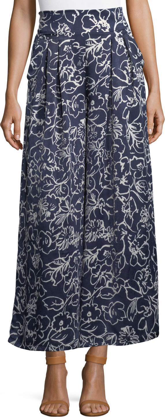 MISA Los Angeles Sedona Printed High-Waist Wide-Leg Satin Pants