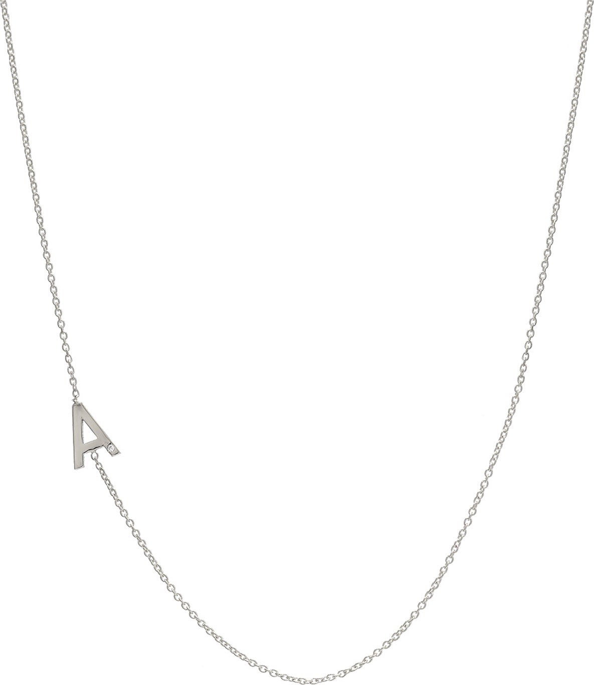 ZOE LEV Side Chic Personalized Asymmetric Initial Necklace with Tiny Diamond Detail in 14K White Gold