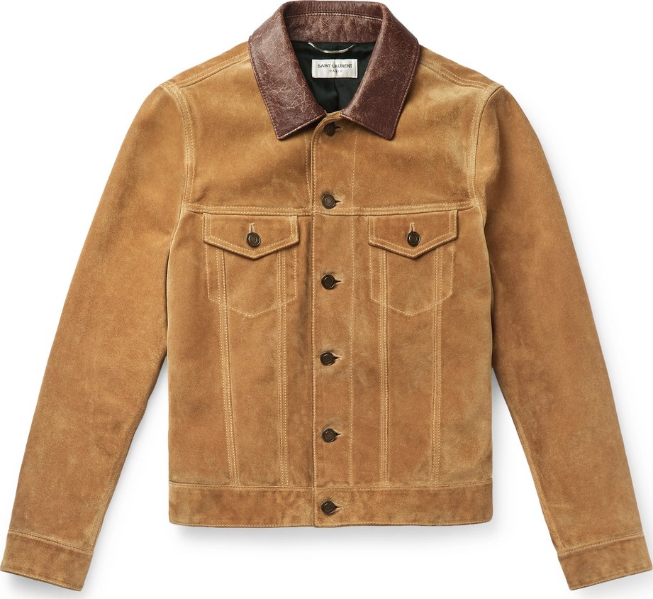 Saint Laurent Leather-Trimmed Suede Trucker Jacket