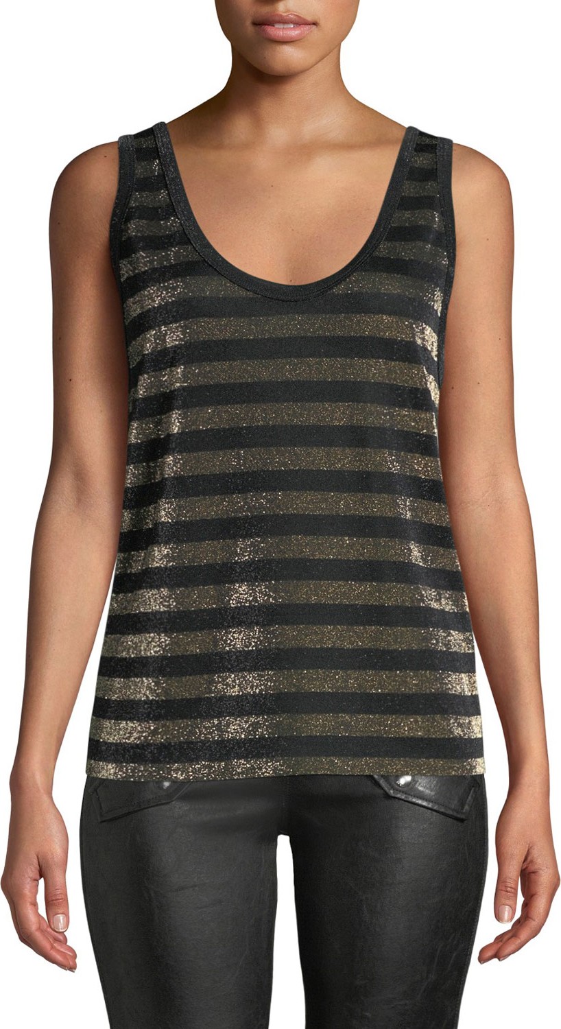 RtA Colton Striped Scoop-Back Metallic Top