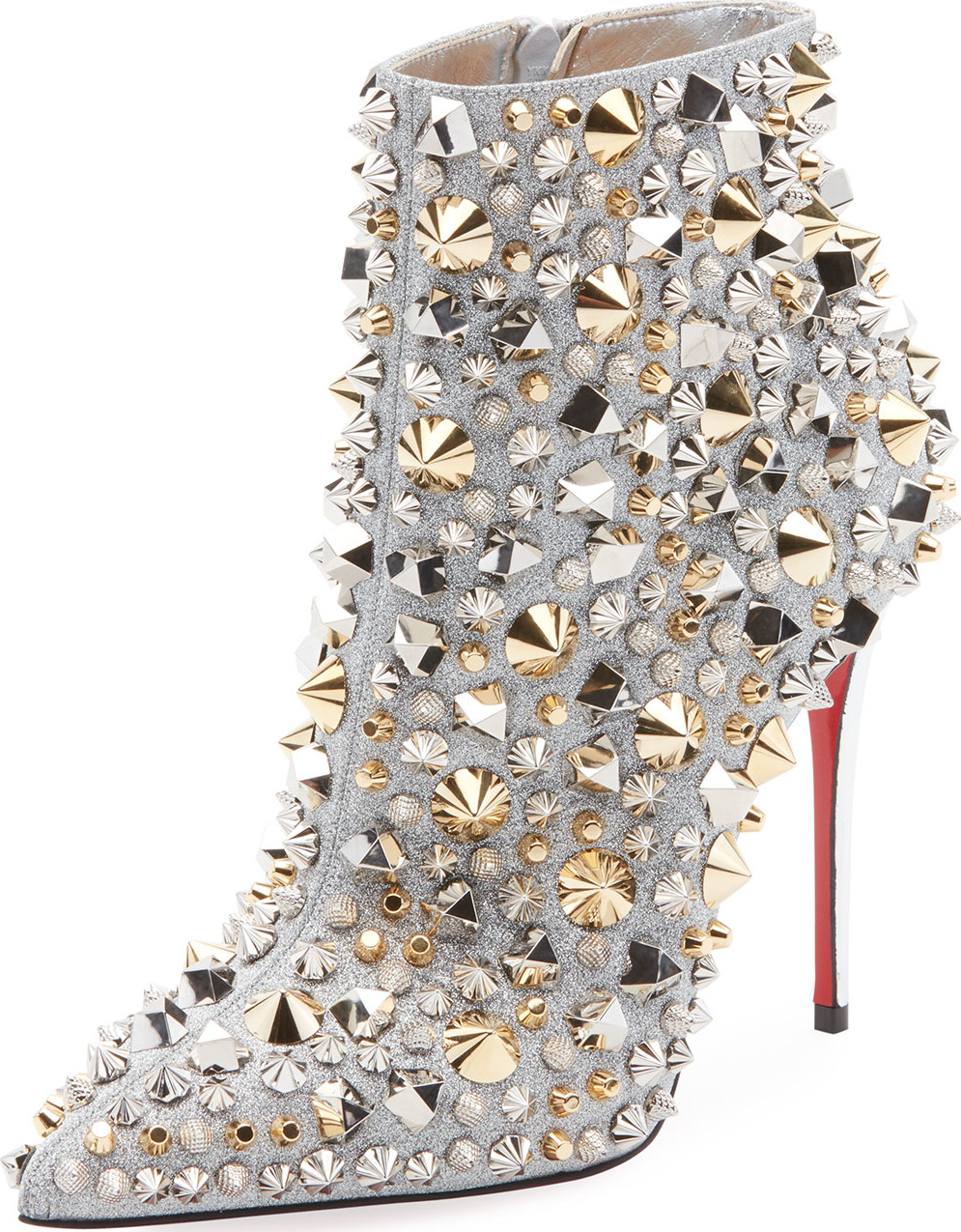 Christian Louboutin So Full Kate Studded Metallic Leather Red Sole Bootie