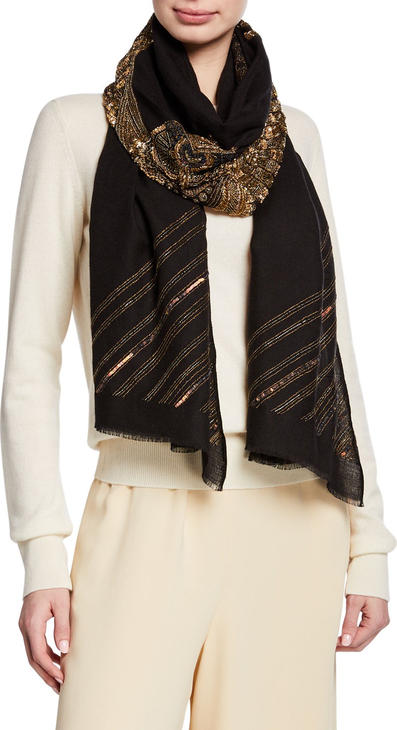 K Janavi Party Owl Beaded Cashmere Scarf