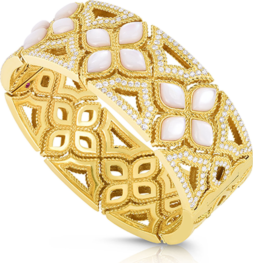 Roberto Coin 18k Gold Venetian Princess Wide Mother-of-Pearl & Diamond Bangle