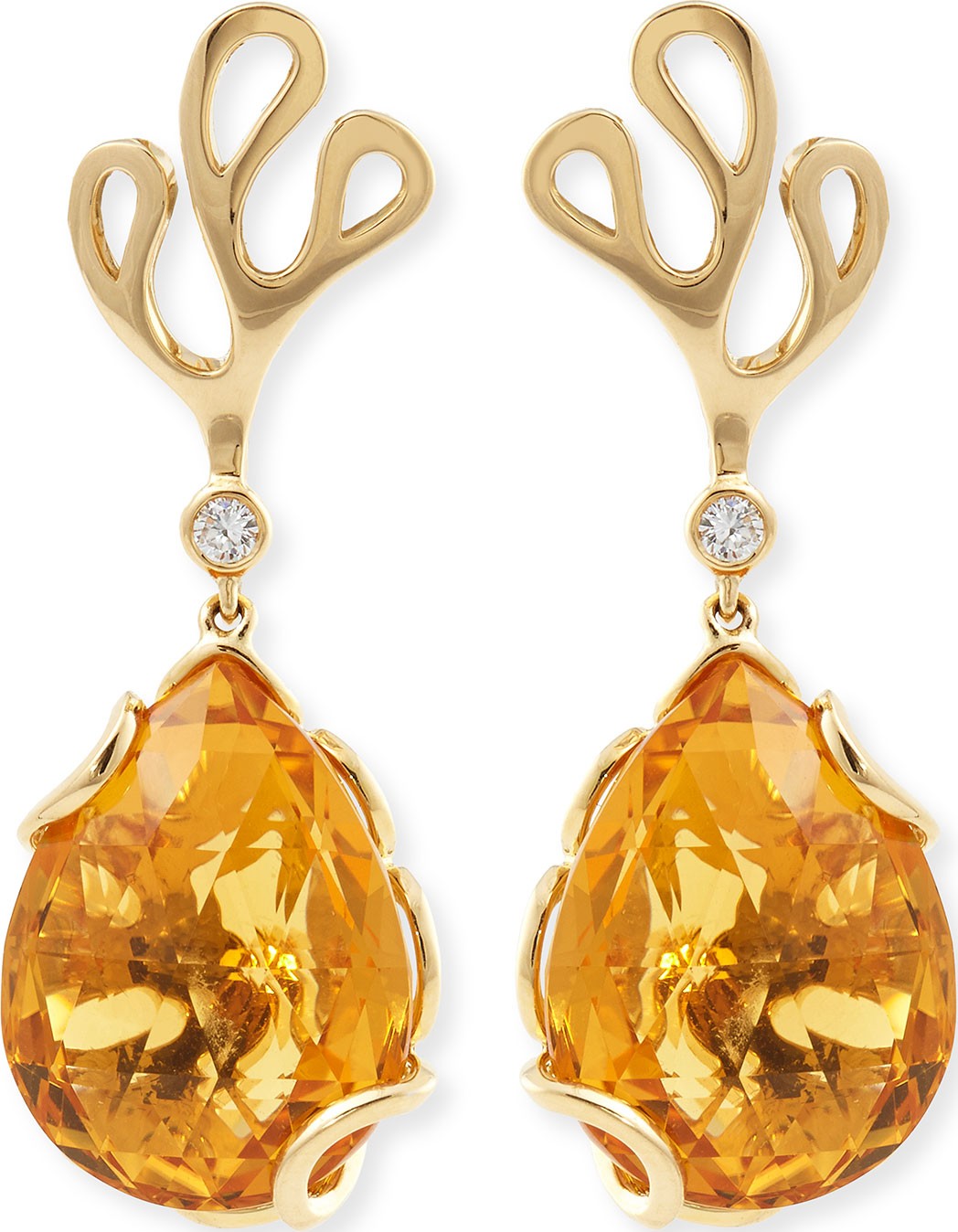 Miseno Sealeaf Collection 18k Yellow Gold Diamond & Citrine Earrings