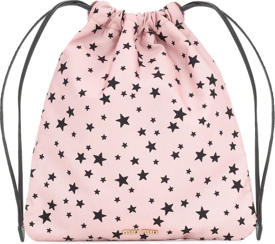 Miu Miu Leather-trimmed drawstring pouch