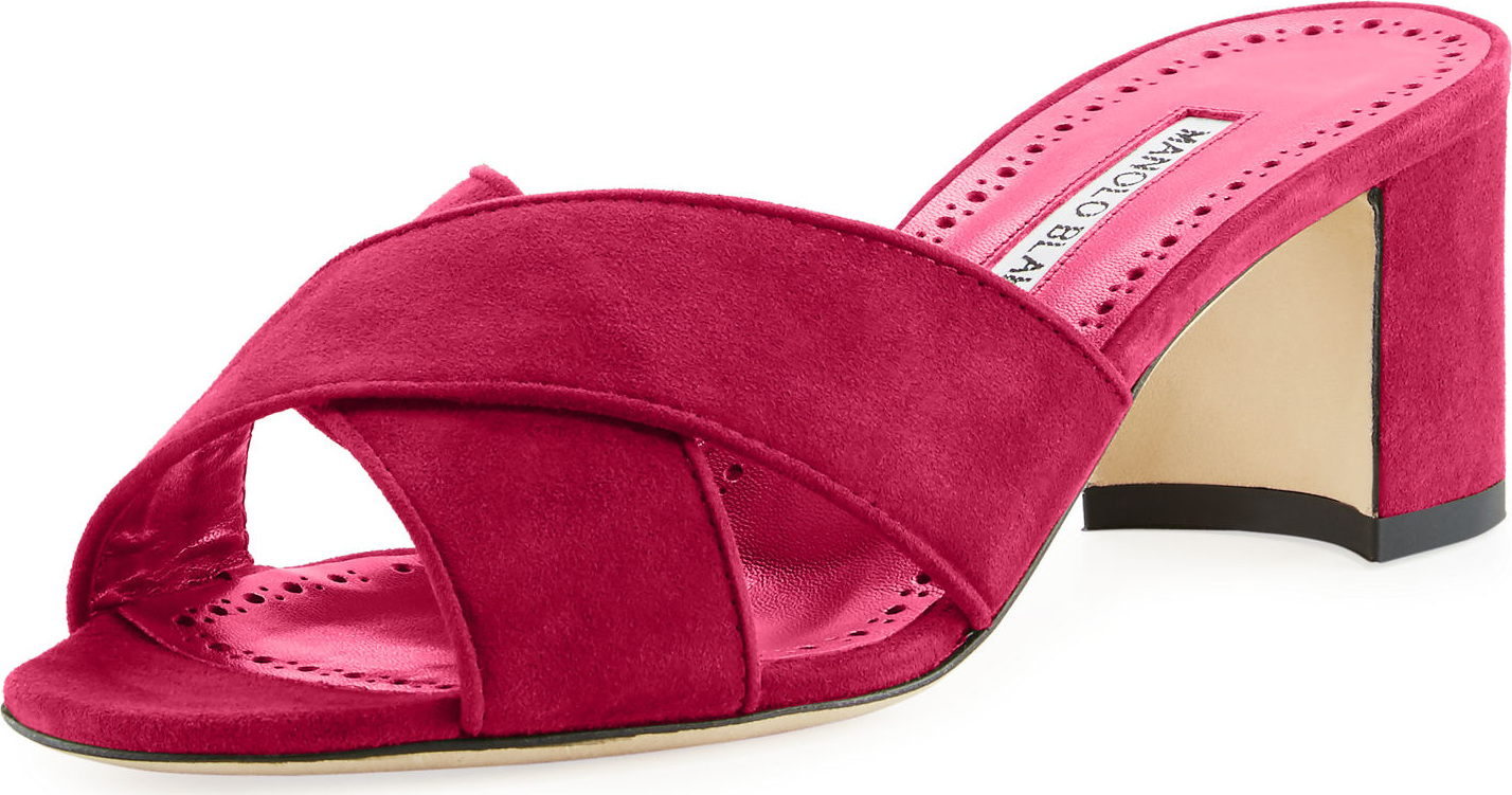 Manolo Blahnik Otawi Crisscross Suede Slide Sandal