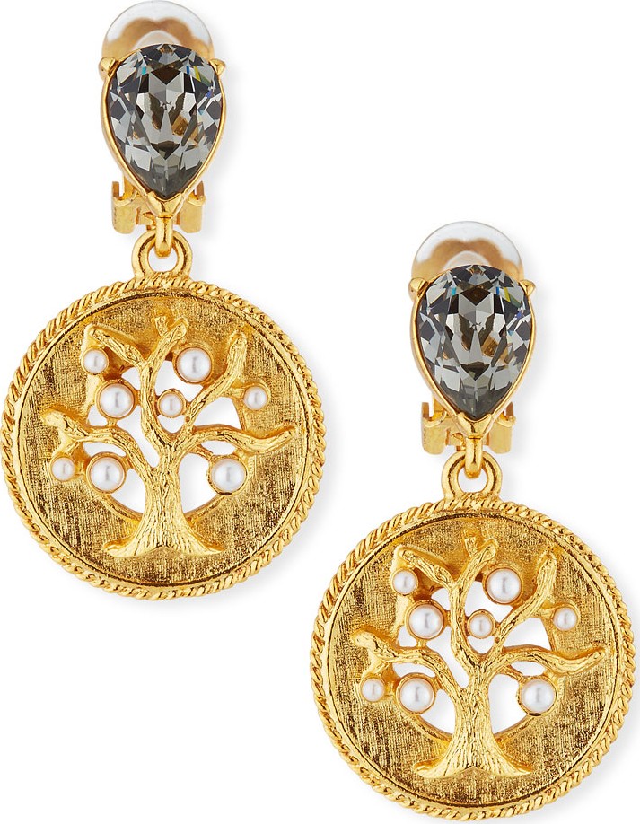 Oscar De La Renta Charms Chain Tree Clip-On Earrings