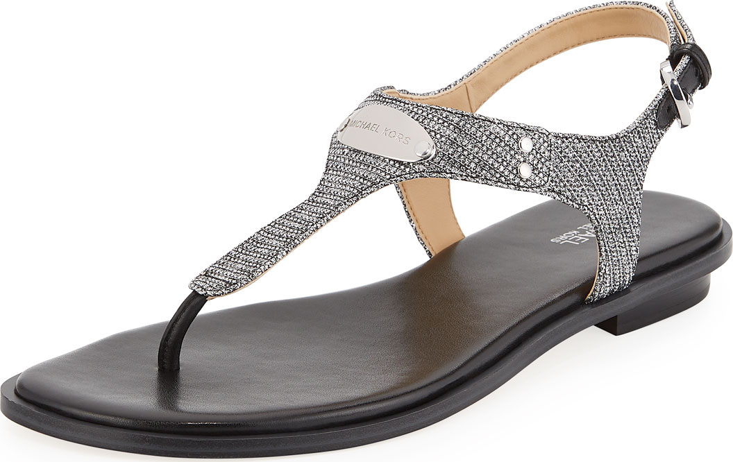 MICHAEL MICHAEL KORS MK Plate Metallic Thong Sandals