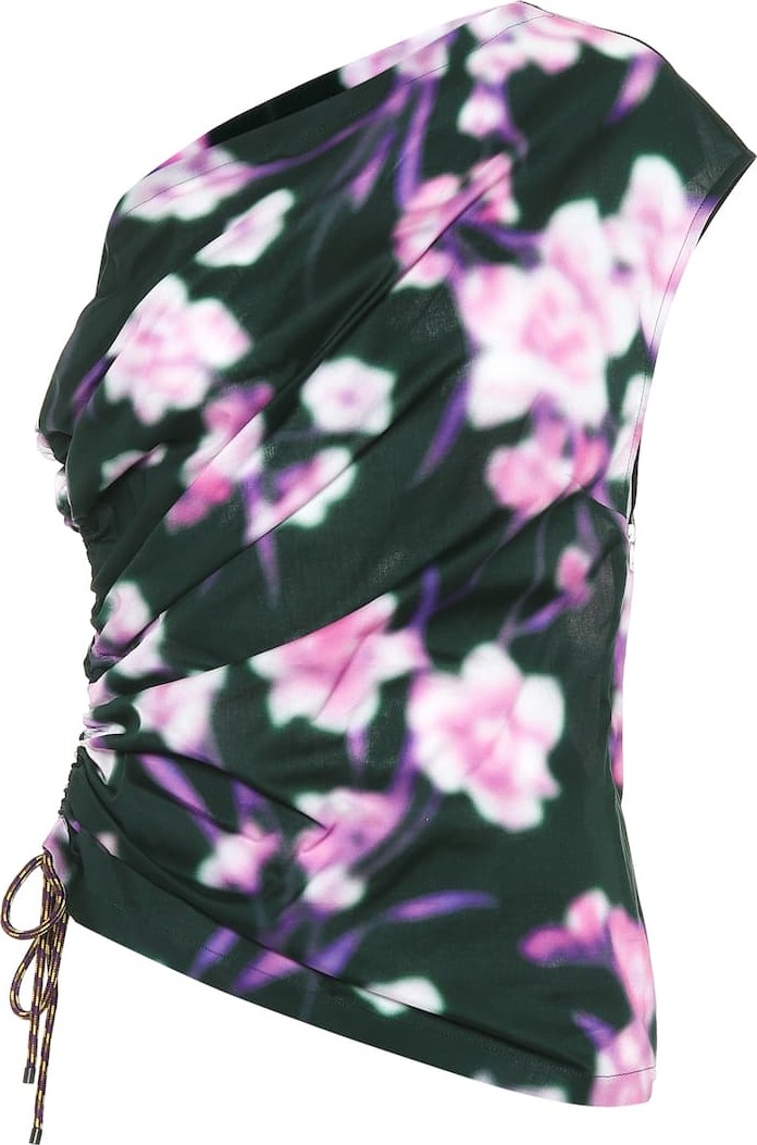 Dries Van Noten One-shoulder floral cotton top