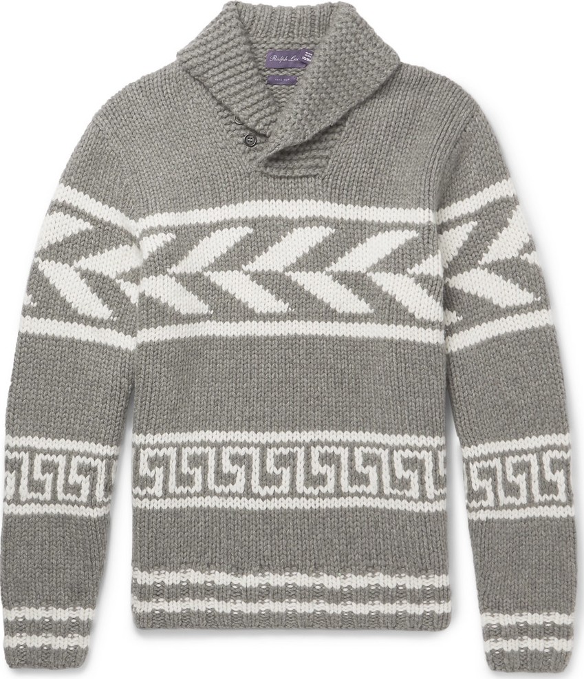 Ralph Lauren Purple Label Shawl-Collar Intarsia Cashmere Sweater