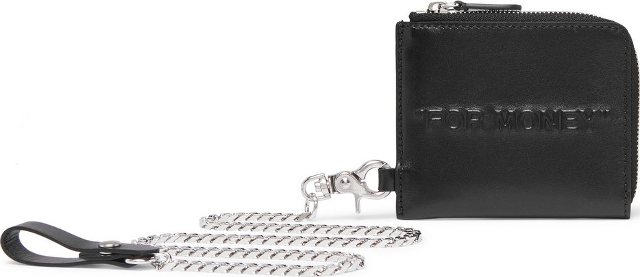 Off White Embossed Printed Leather Zip-Around Chain Wallet