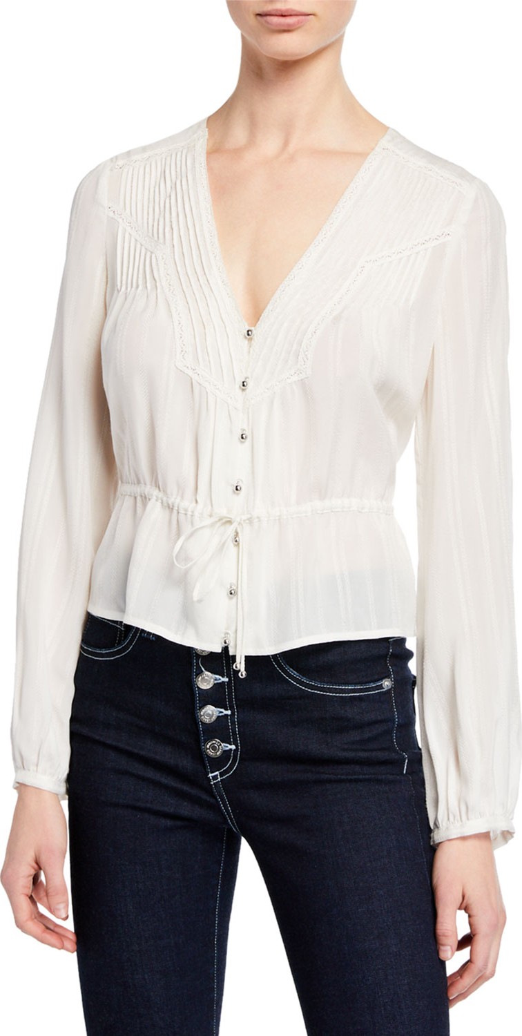 Veronica Beard Phoebe Long-Sleeve Lace Pintuck Blouse