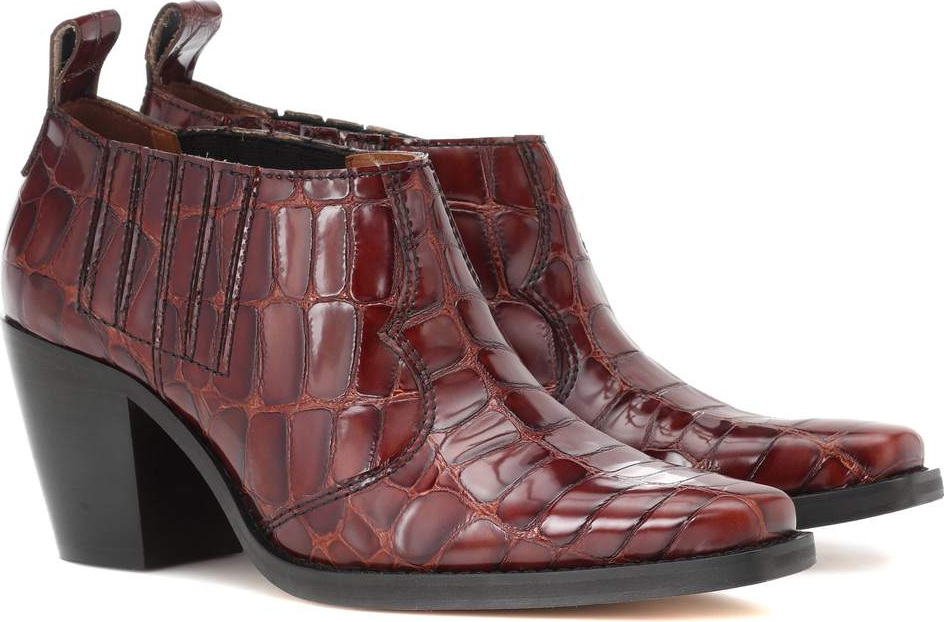 Ganni Nola embossed leather ankle boots
