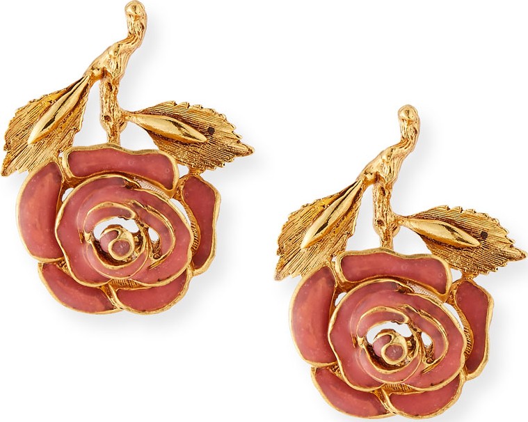 Oscar De La Renta Petite Matte Rose Clip-On Earrings  Coral