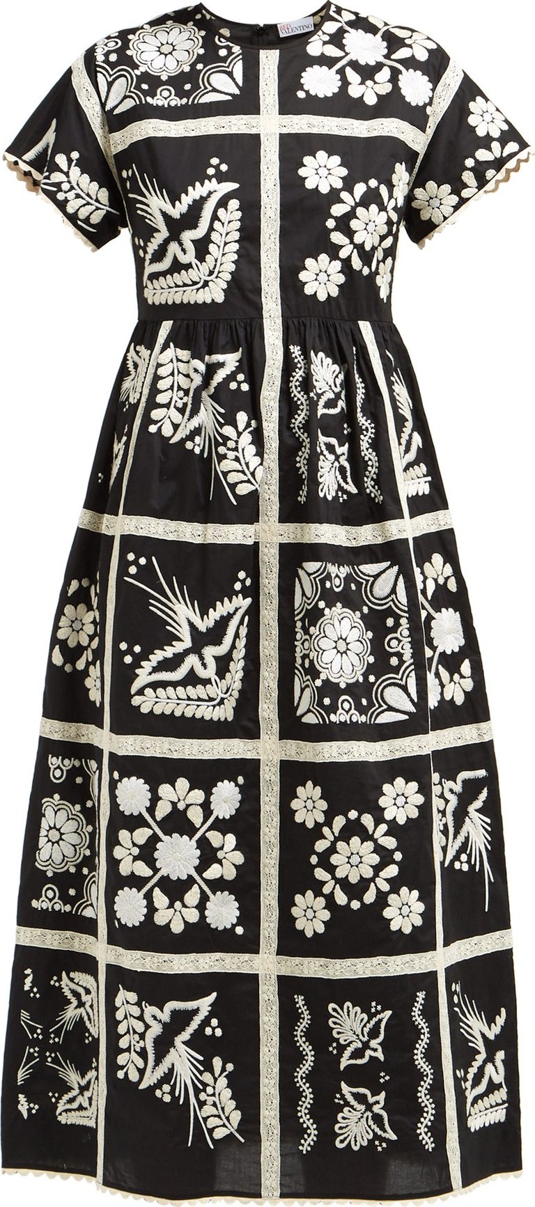 RED Valentino Floral-embroidered cotton midi dress