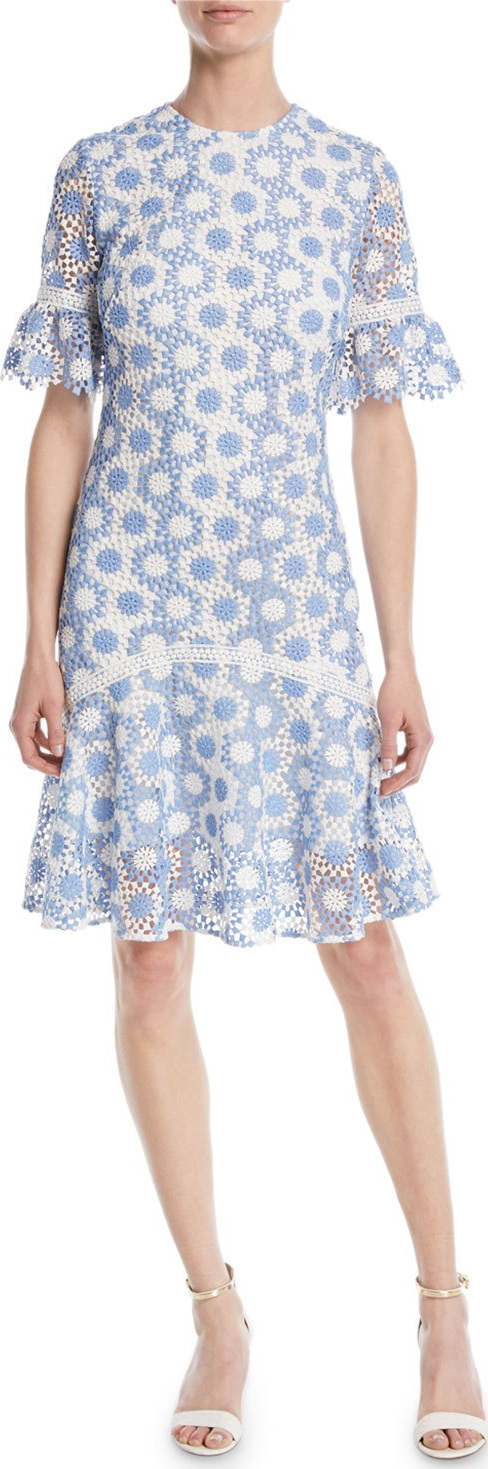 Shoshanna Marisol Circle-Lace Short-Sleeve Dress