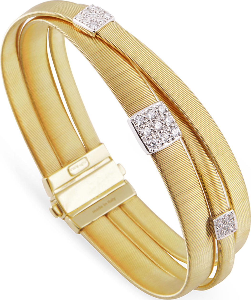 Marco Bicego Masai 18K Yellow Gold Three-Strand Bracelet with Diamond Stations
