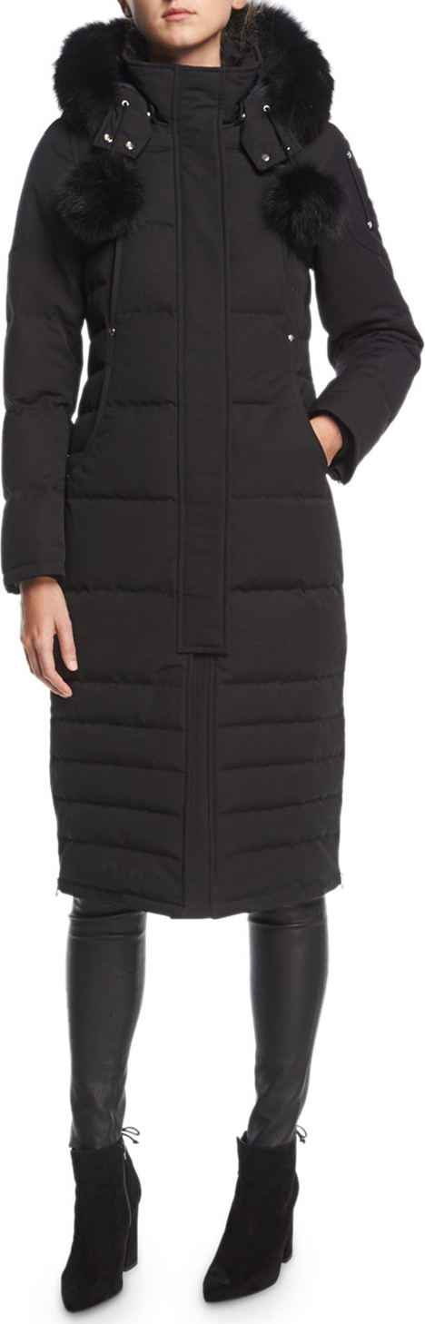 Moose Knuckles Saskatchewan Zip-Front Quilted Puffer Coat w/ Pompoms