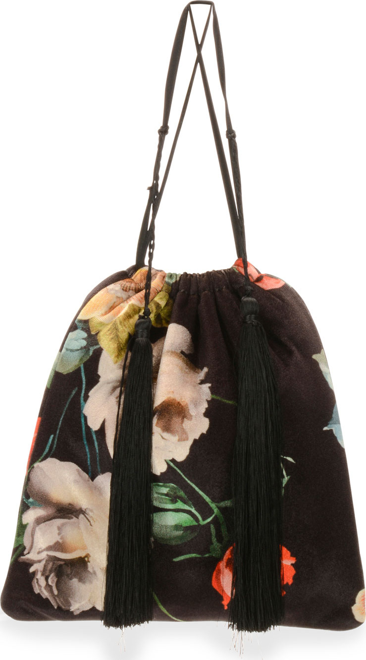 Attico Printed Floral Velvet Pouch Bag