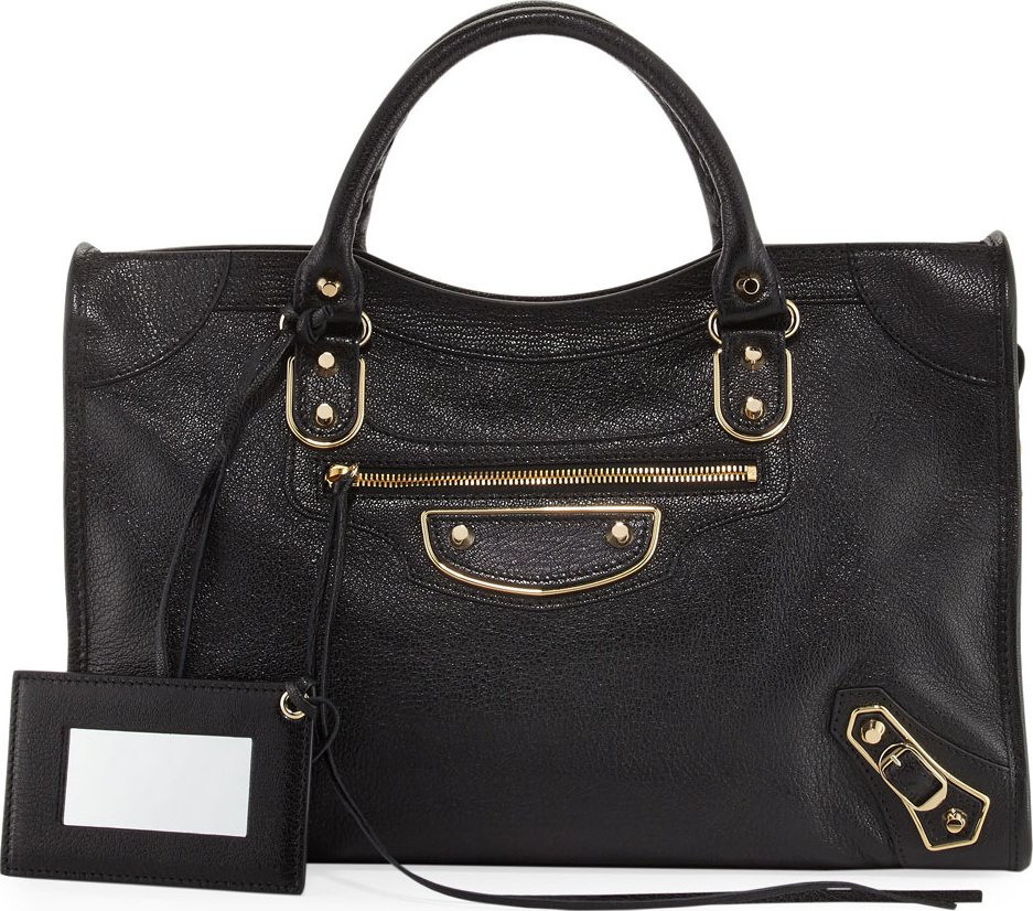 Balenciaga Metallic Golden Edge City Bag, Black