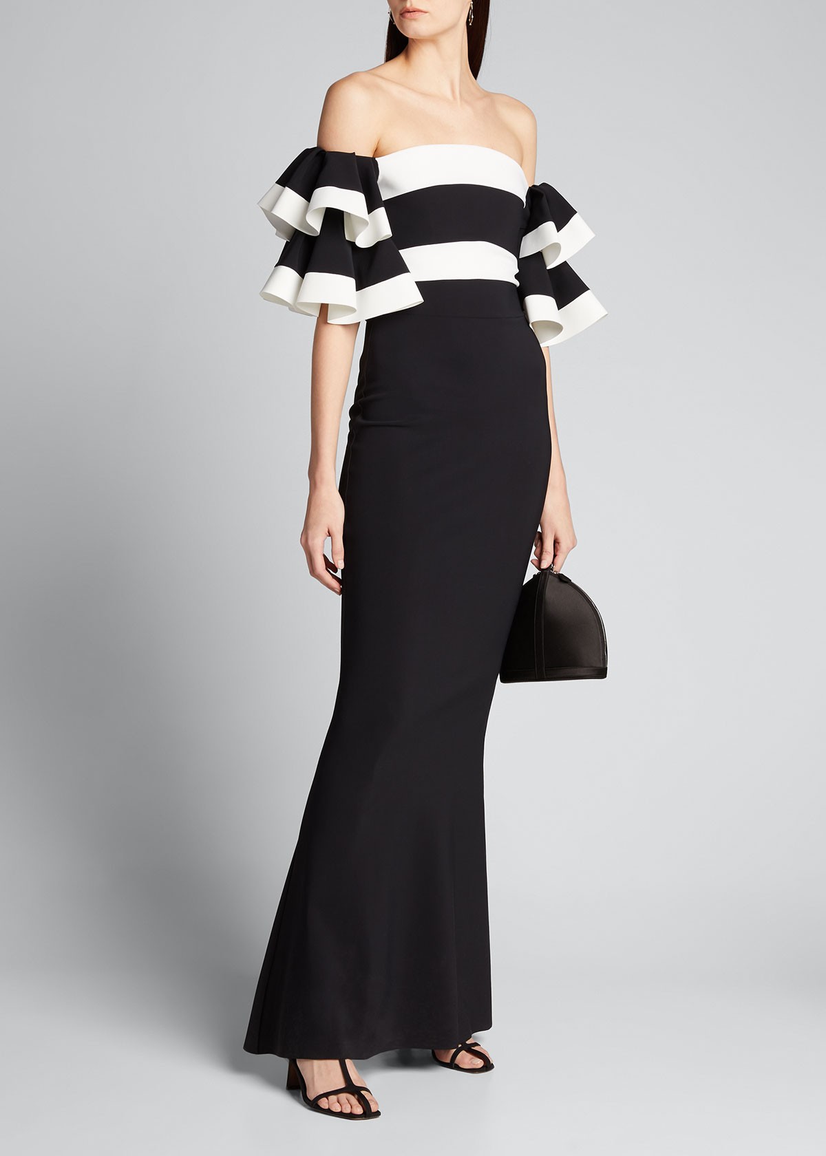 La Petite Robe di Chiara Boni Mar Two-Tone Off-the-Shoulder Jumpsuit w/ Illusion Waist Train