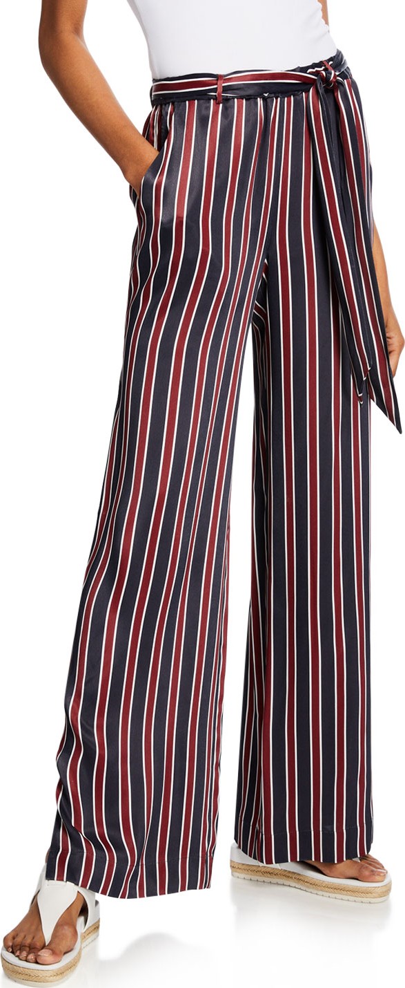 FRAME DENIM Side-Slit Striped Easy Pull-On Pants