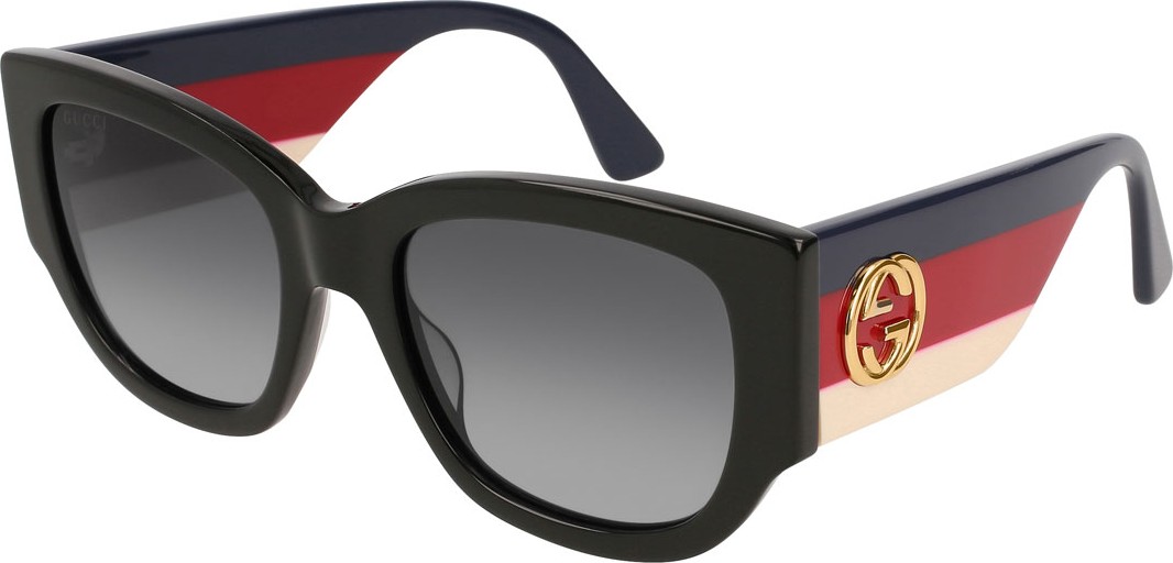 Gucci Oversized Rectangle Sunglasses w/ Striped Arms