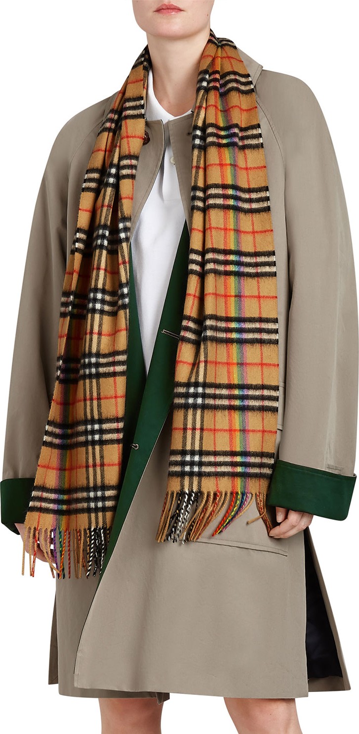Burberry London England Vintage Rainbow Check Cashmere Scarf