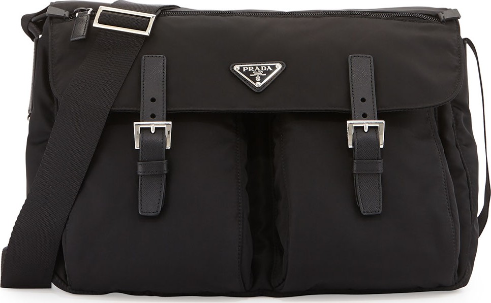Prada Vela Buckled Messenger Bag, Black (Nero)