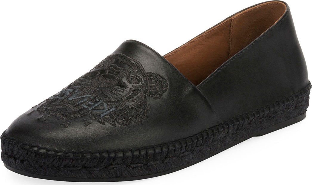 KENZO Men's Tiger-Stitched Leather Slip-On Espadrilles