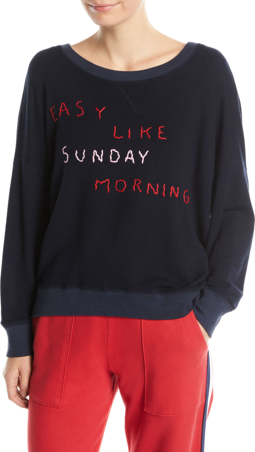 SUNDRY Bubble Embroidered Scoop-Neck Sweatshirt