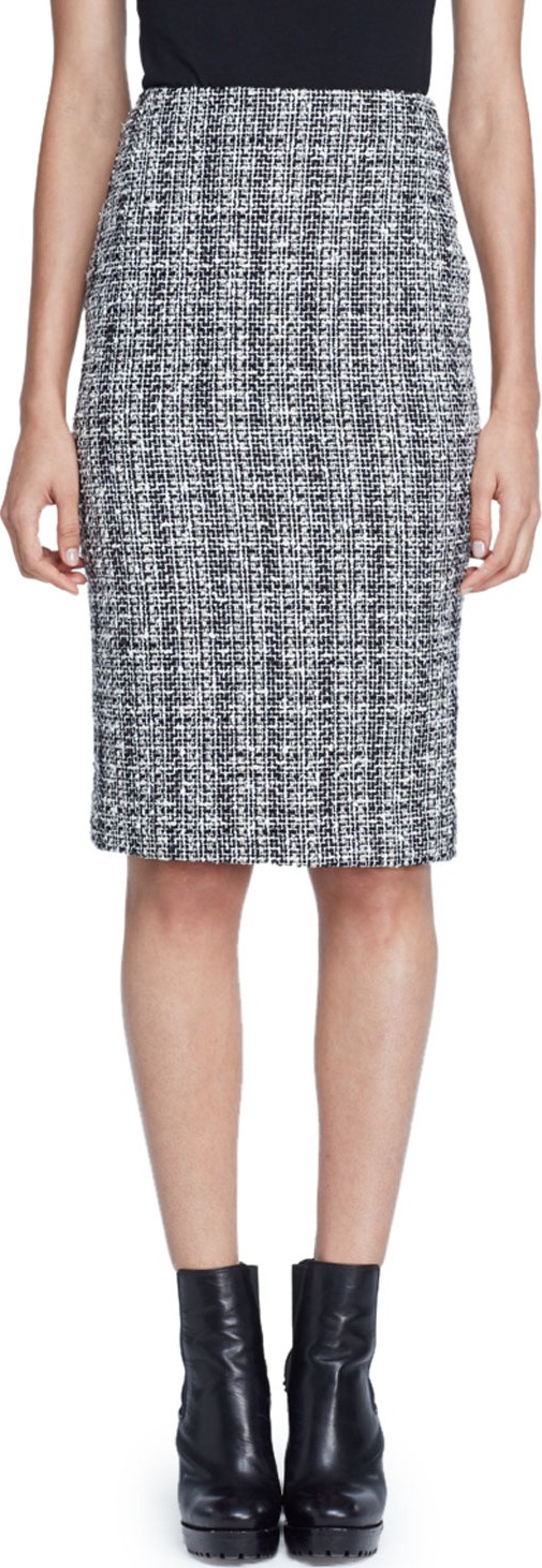 Alexander McQueen Lightweight Tweed Pencil Skirt, Black/White