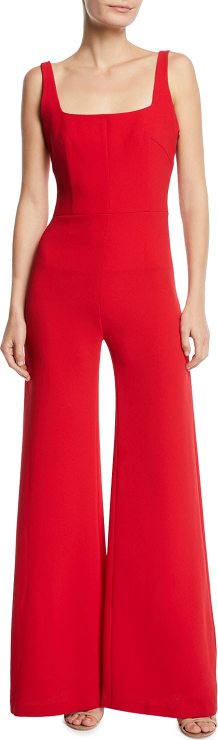 Galvan Sunrise Square-Neck Flare-Leg Jumpsuit