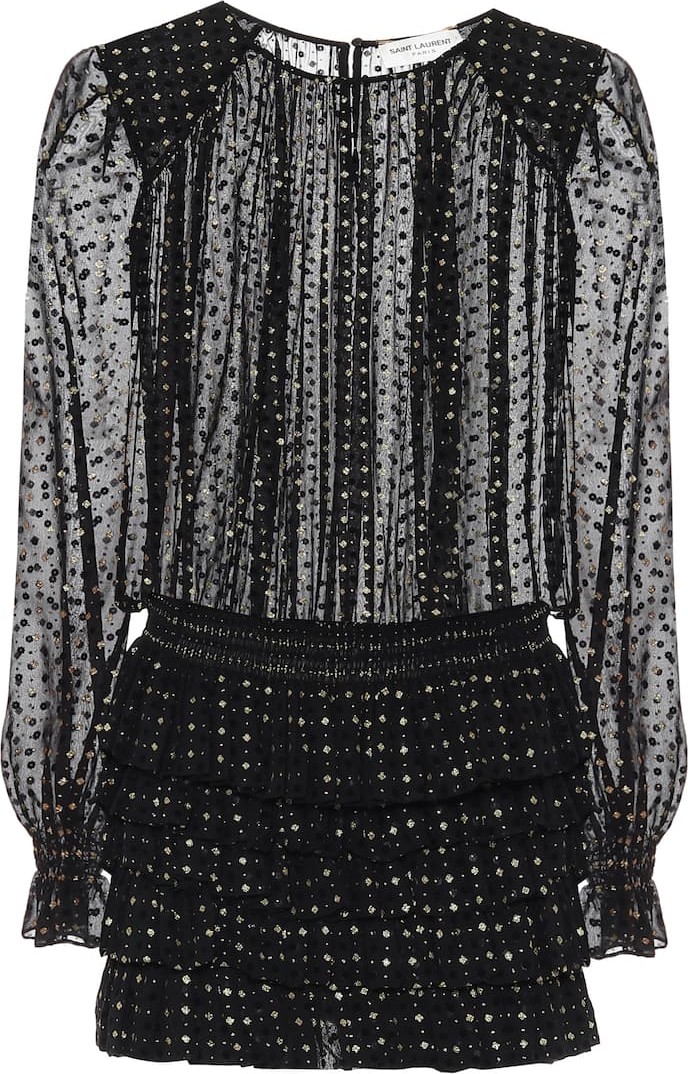 Saint Laurent Polka-dot silk-blend minidress