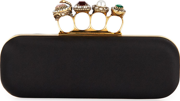 Alexander McQueen Satin Skull Knuckle Duster Clutch Bag, Black