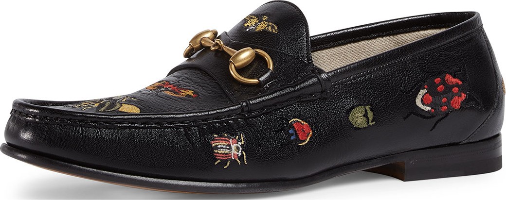 Gucci Embroidered Leather Horsebit Loafer