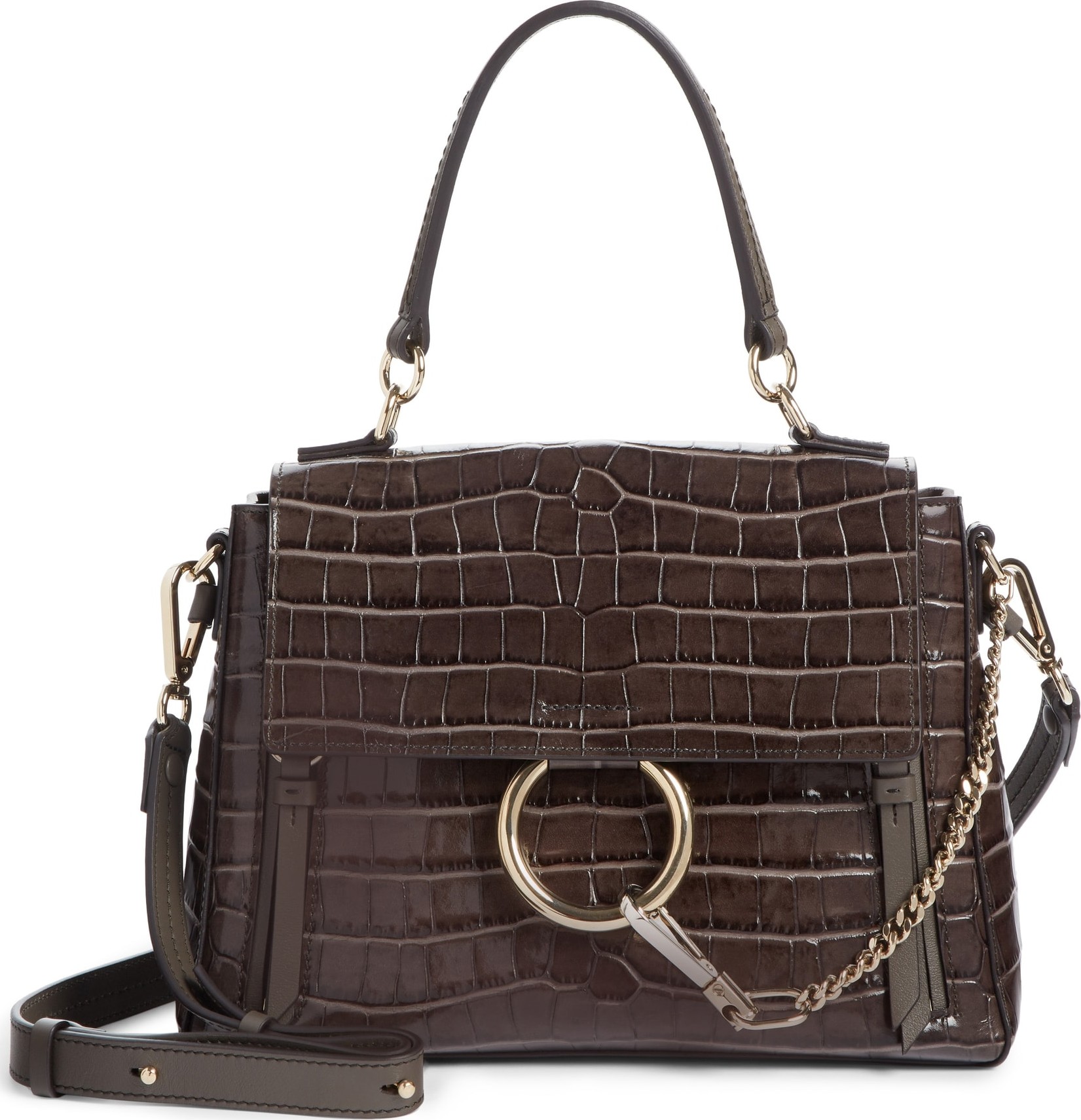 Chloe Medium Faye Day Croc Embossed Leather Shoulder Bag