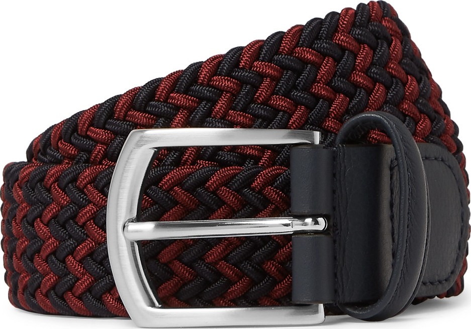 Anderson's 3.5cm Navy Leather-Trimmed Woven Elastic Belt